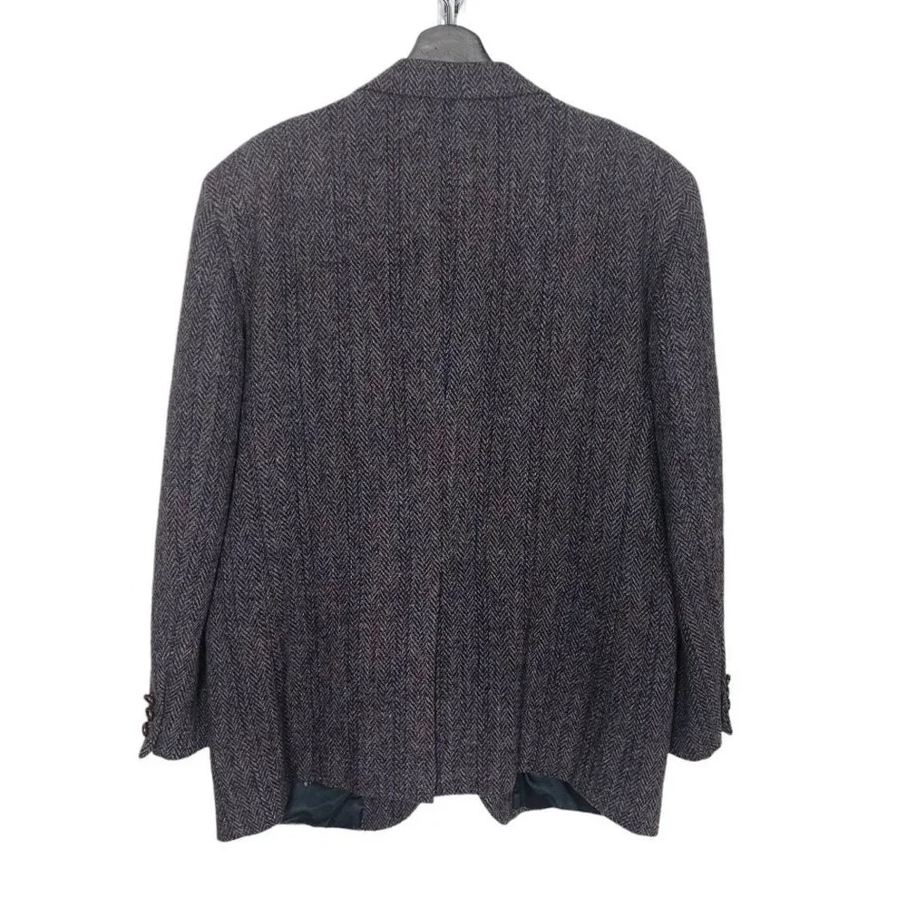 Vintage 80s Dark Grey Wool Tweed Double Button Sport Coat Size 44 - Picture 2 of 8